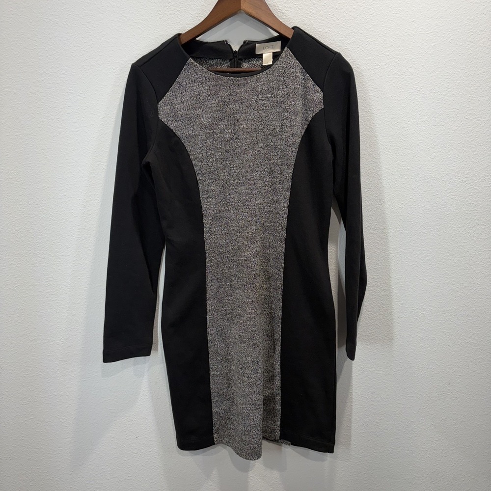 Loft Outlet Womens Black Gray Tweed Colorblock Preppy Long Sleeve Career Dress S